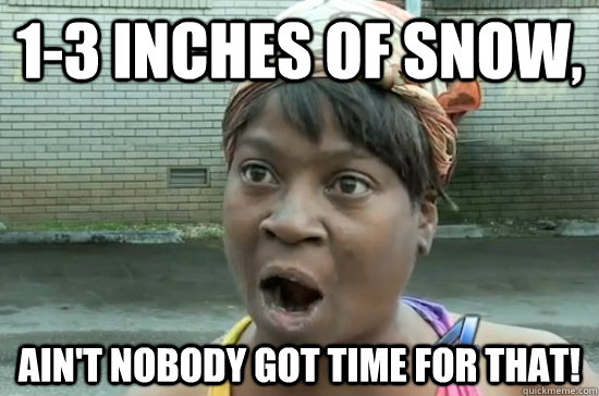 1-3 inches of snow, ain't nobody got time for that! - 1-3 inches of snow, ain't nobody got time for that!  Aint nobody got time for that!