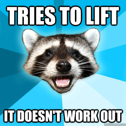 TRIES TO LIFT IT DOESN'T WORK OUT  Lame Pun Coon