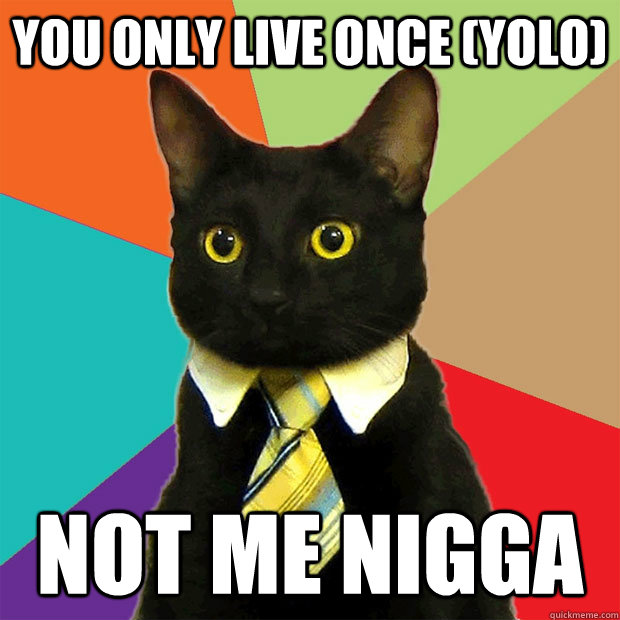 You only live once (YOLO) Not me nigga  Business Cat