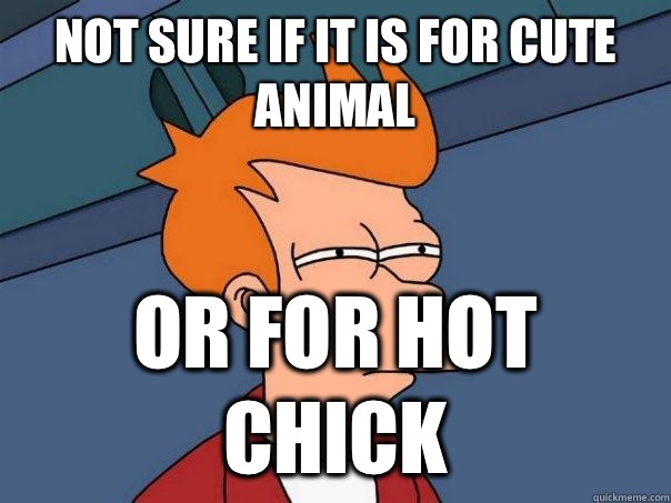 Not sure if it is for cute animal Or for hot chick  Futurama Fry