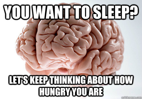 You want to sleep? Let's keep thinking about how hungry you are - You want to sleep? Let's keep thinking about how hungry you are  Scumbag Brain