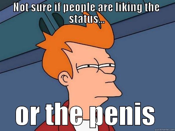 NOT SURE IF PEOPLE ARE LIKING THE STATUS... OR THE PENIS Futurama Fry