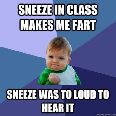 Sneeze in class makes me fart Sneeze was to loud to hear it  Success Kid