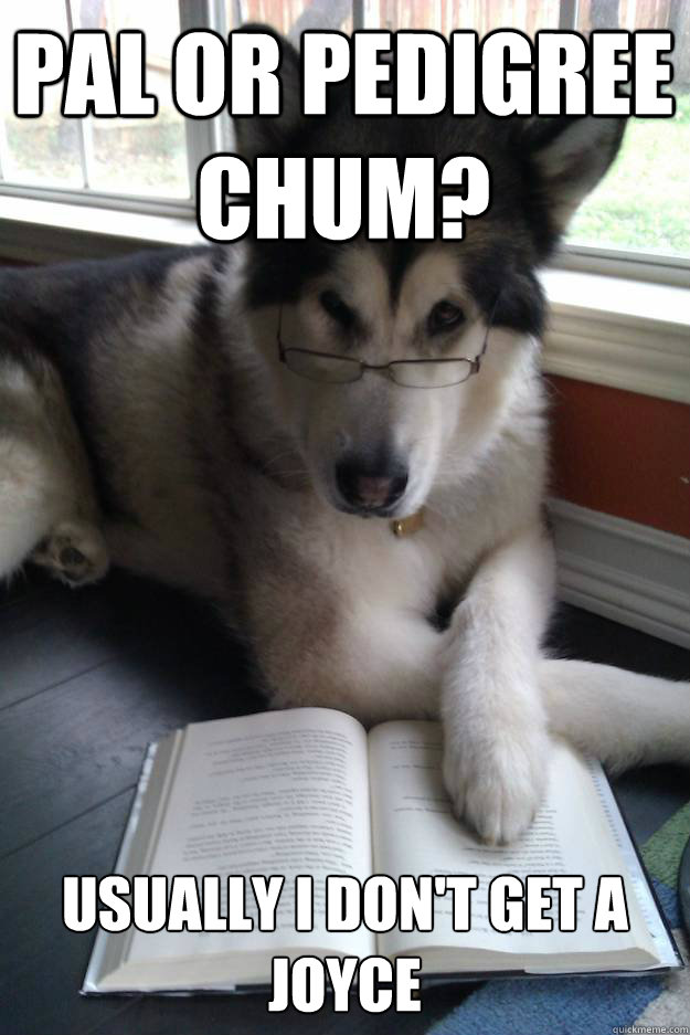 Pal or pedigree chum?   usually i don't get a joyce  Condescending Literary Pun Dog