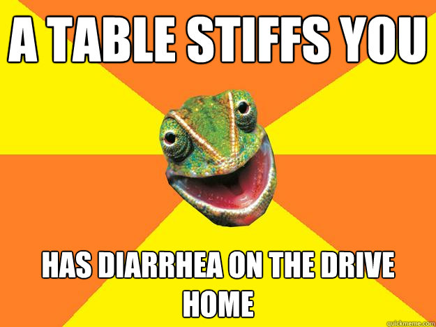 a table stiffs you has diarrhea on the drive home  Karma Chameleon