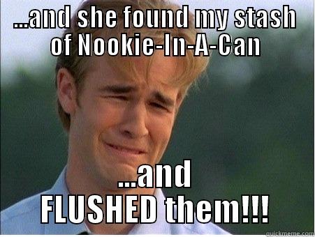 ...AND SHE FOUND MY STASH OF NOOKIE-IN-A-CAN ...AND FLUSHED THEM!!! 1990s Problems