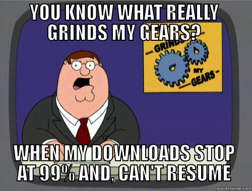 YOU KNOW WHAT REALLY GRINDS MY GEARS? WHEN MY DOWNLOADS STOP AT 99% AND, CAN'T RESUME Grinds my gears