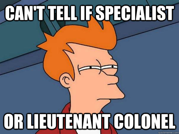 can't tell if specialist or lieutenant colonel  Futurama Fry