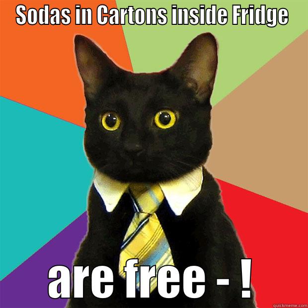 spam wham - SODAS IN CARTONS INSIDE FRIDGE ARE FREE - ! Business Cat