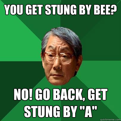 YOU GET STUNG BY BEE? NO! gO BACK, GET STUNG BY 