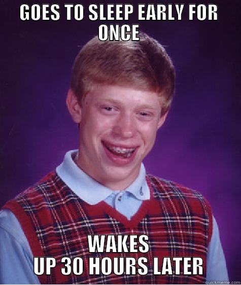 I am sure is too early to get up - GOES TO SLEEP EARLY FOR ONCE WAKES UP 30 HOURS LATER Bad Luck Brian