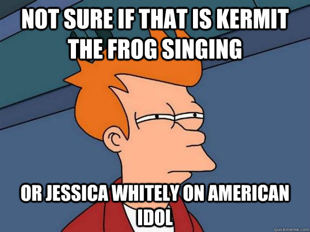 Not sure if that is Kermit the frog singing Or Jessica Whitely on American Idol  Futurama Fry