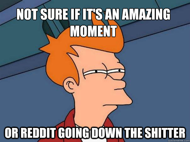 Not sure if it's an amazing moment or reddit going down the shitter  Futurama Fry