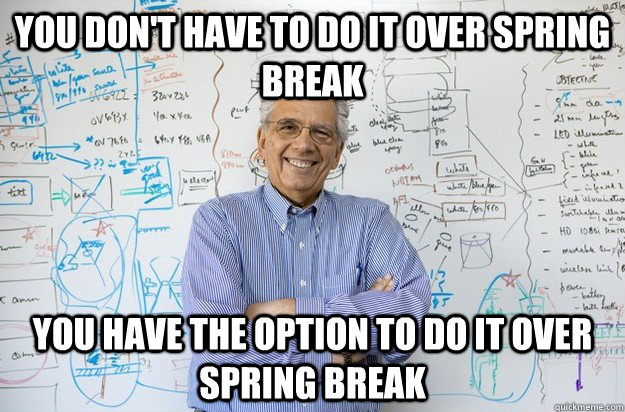 YOU DON'T HAVE TO DO IT OVER SPRING BREAK YOU HAVE THE OPTION TO DO IT OVER SPRING BREAK  Engineering Professor