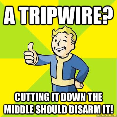 a tripwire? cutting it down the middle should disarm it!  Fallout new vegas