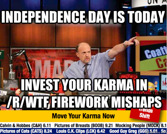 Independence day is today invest your karma in /r/wtf firework mishaps  Mad Karma with Jim Cramer