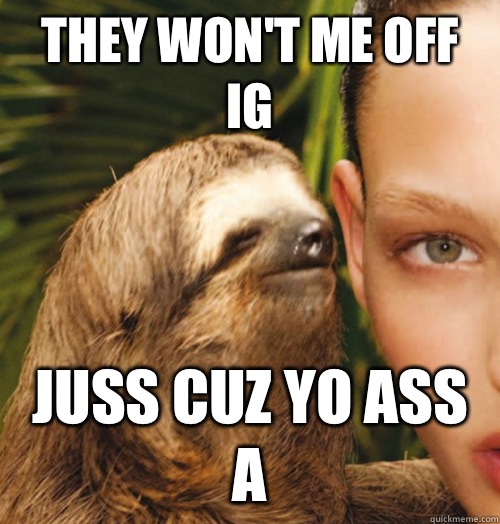 They won't me off IG Juss cuz yo ass a - They won't me off IG Juss cuz yo ass a  Whispering Sloth