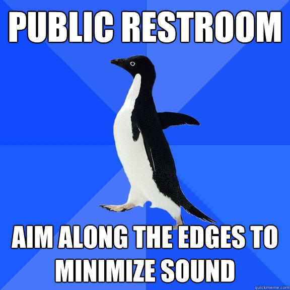 Public Restroom Aim along the edges to minimize sound  Socially Awkward Penguin