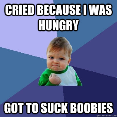 Cried because I was hungry Got to suck boobies  Success Kid