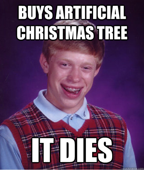 Buys artificial Christmas tree  it Dies  Bad Luck Brian