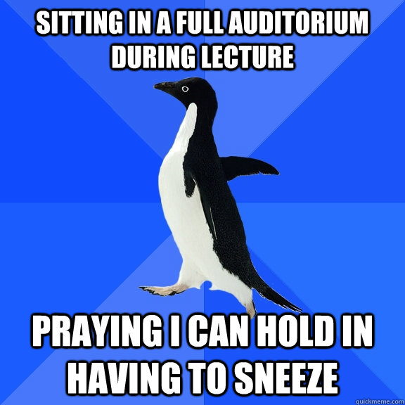 Sitting in a full auditorium during lecture praying i can hold in having to sneeze - Sitting in a full auditorium during lecture praying i can hold in having to sneeze  Socially Awkward Penguin