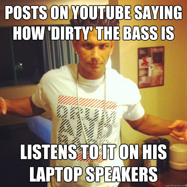 Posts on youtube saying how 'dirty' the bass is Listens to it on his laptop speakers  