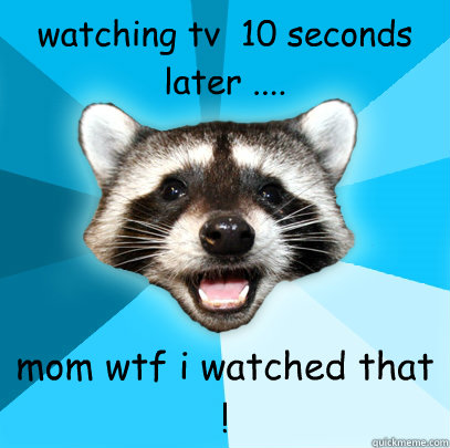 watching tv  10 seconds later .... mom wtf i watched that ! - watching tv  10 seconds later .... mom wtf i watched that !  Lame Pun Coon