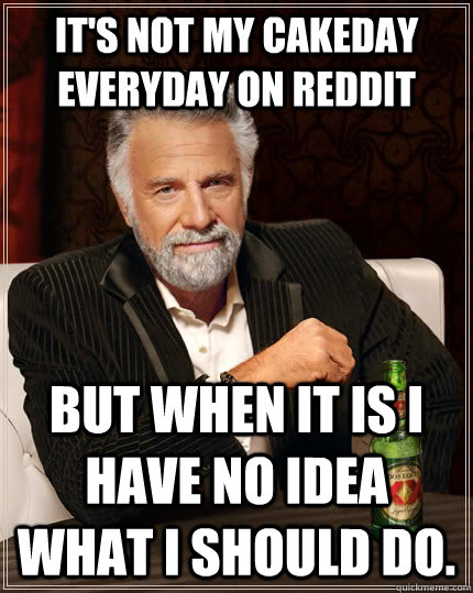 It's not my cakeday everyday on reddit But when it is I have no idea what I should do.  The Most Interesting Man In The World