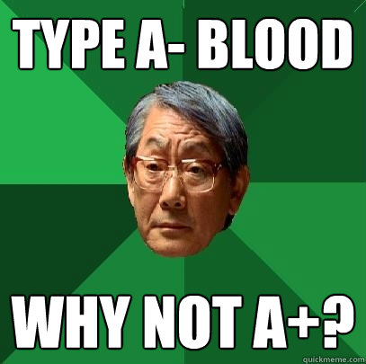 Type A- Blood Why not A+?  High Expectations Asian Father