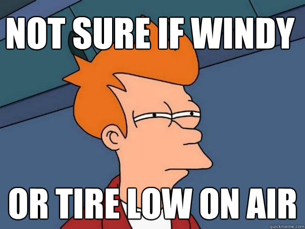 not sure if windy or tire low on air  Futurama Fry