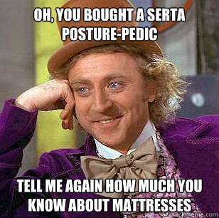 Oh, you bought a Serta Posture-Pedic Tell me again how much you know about mattresses  Condescending Wonka