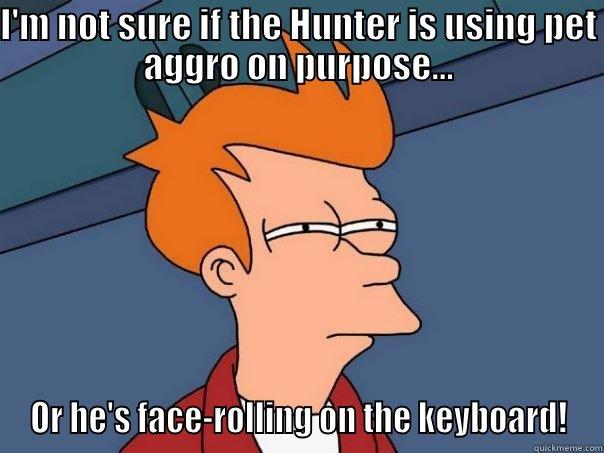 Hunter Aggro Question - I'M NOT SURE IF THE HUNTER IS USING PET AGGRO ON PURPOSE... OR HE'S FACE-ROLLING ON THE KEYBOARD! Futurama Fry