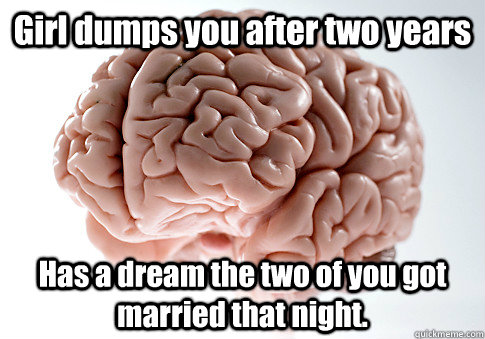 Girl dumps you after two years Has a dream the two of you got married that night.  Scumbag Brain