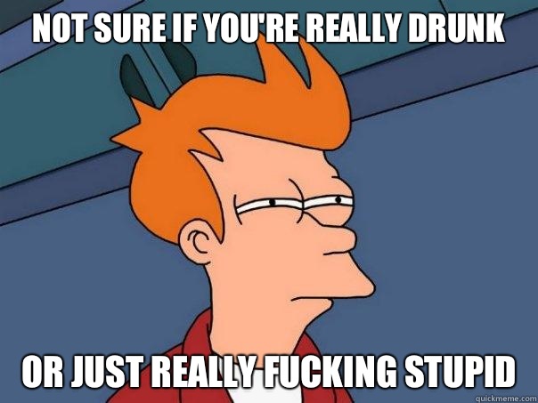 Not sure if you're really drunk Or Just really fucking stupid  Futurama Fry