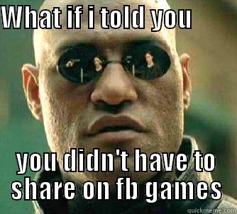 NO sharing - WHAT IF I TOLD YOU                                                             YOU DIDN'T HAVE TO SHARE ON FB GAMES Matrix Morpheus