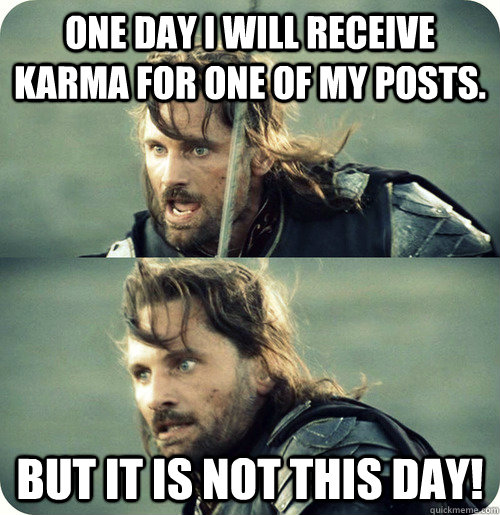 One day I will receive Karma for one of my posts. But it is not this day!  Aragorn Inspirational Speech