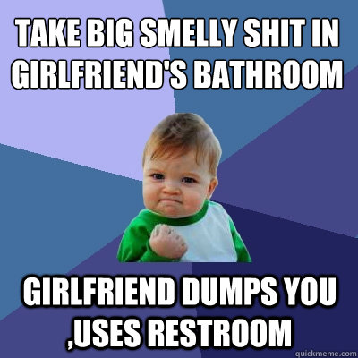 take big smelly shit in girlfriend's bathroom girlfriend dumps you ,uses restroom  Success Kid