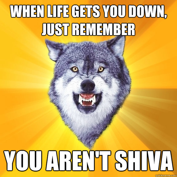 WHEN LIFE GETS YOU DOWN,
JUST REMEMBER YOU AREN'T SHIVA  Courage Wolf