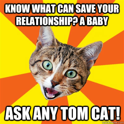 know what can save your relationship? A Baby ASK ANY TOM CAT!  Bad Advice Cat