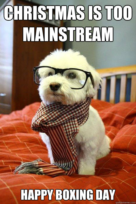 Christmas is too mainstream Happy Boxing Day  Hipster Dog