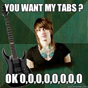 You want my tabs ? Ok 0,0,0,0,0,0,0,0 - You want my tabs ? Ok 0,0,0,0,0,0,0,0  Progressive Guitarist