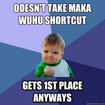 doesn't take maka wuhu shortcut gets 1st place anyways  Success Kid