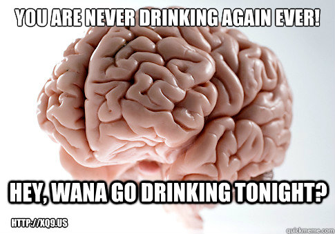 you are never drinking again ever! hey, wana go drinking tonight? http://xq9.us  Scumbag Brain