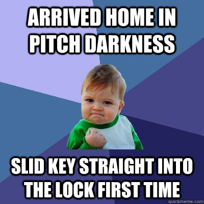 arrived home in pitch darkness slid key straight into the lock first time  Success Kid