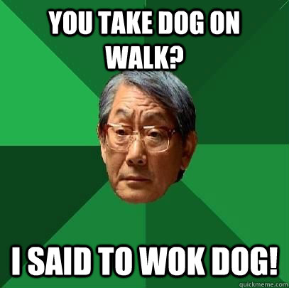 You take dog on walk? I said to wok dog! - You take dog on walk? I said to wok dog!  High Expectations Asian Father