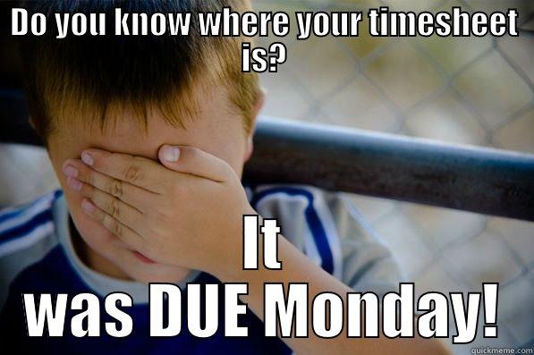 DO YOU KNOW WHERE YOUR TIMESHEET IS? IT WAS DUE MONDAY! Confession kid