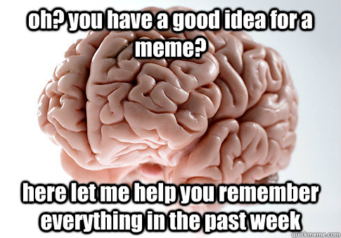 oh? you have a good idea for a meme? here let me help you remember everything in the past week  - oh? you have a good idea for a meme? here let me help you remember everything in the past week   Scumbag Brain