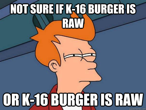 not sure if k-16 burger is raw or k-16 burger is raw   Futurama Fry