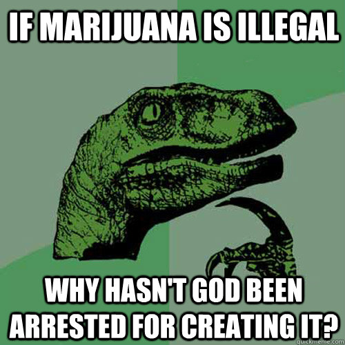 If marijuana is illegal why hasn't god been arrested for creating it? - If marijuana is illegal why hasn't god been arrested for creating it?  Philosoraptor