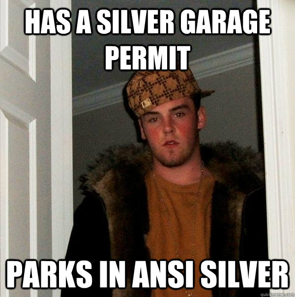 has a silver garage permit parks in ansi silver  Scumbag Steve